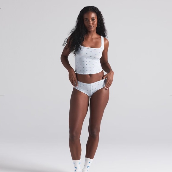 Skims Fits‎ Everybody Picot Tank Hipster Set Cloud Bow Print Lingerie - Picture 5 of 13